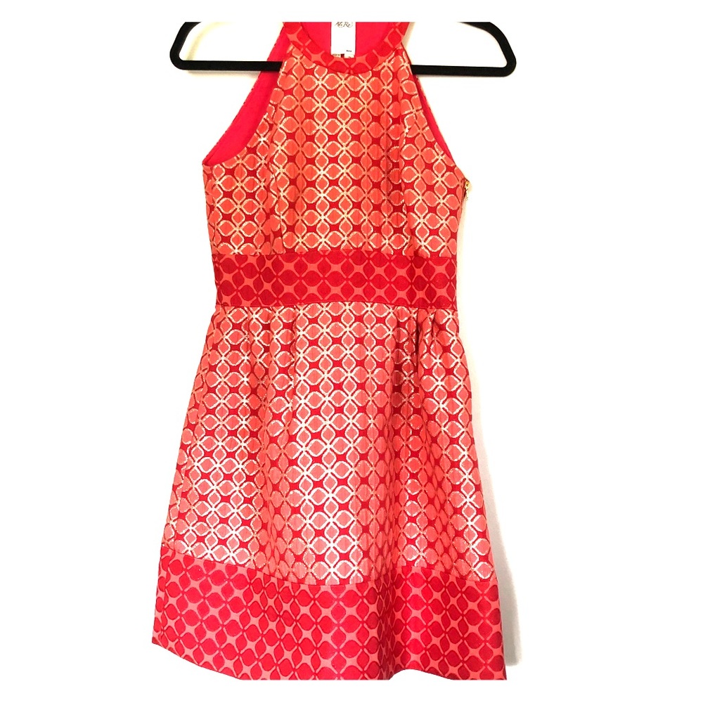 Ali Ro Bright Coral Embellished Halter Dress